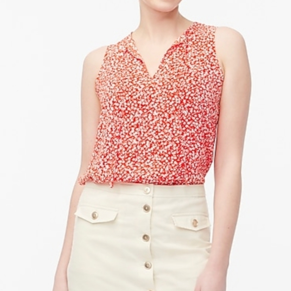J CREW RED SLEEVELESS TIE NECK BLOUSE